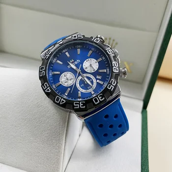 Novo Azul do Cronógrafo Relógio para Homens de Luxo do Esporte relógio de Pulso De 24 Horas à prova d'água Relógio Masculino Banda de Silicone Relógio Militar
