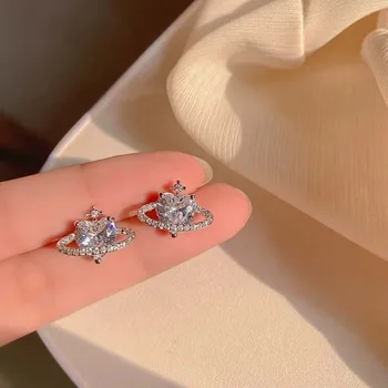 O coreano Moda Cristal de Zircão Estrelas Coração Brincos para Mulheres Retro Temperamento Simples Brincos de Festa de Casamento Jóias de Presente