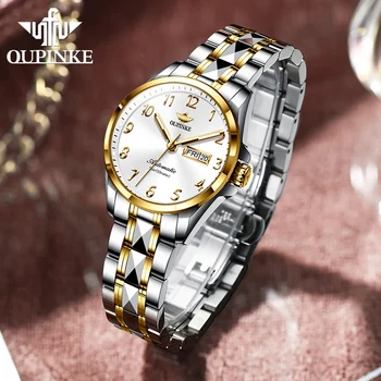 OUPINKE Genuíno Relógio de Ouro Para Novas Mulheres de Luxo Safira Cristal de Relógio Mecânico Automático Impermeável Senhoras Relógio de Pulso